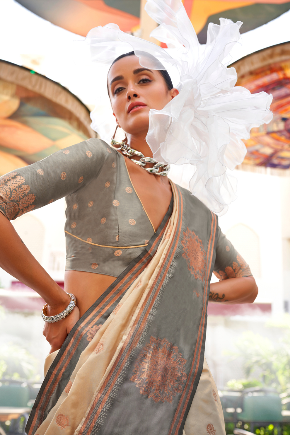 Pure Katan Banarasi Silk Blend Saree with Traditional Weaving