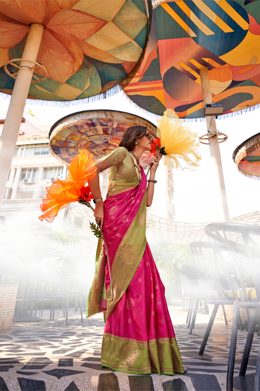 Pure Katan Banarasi Silk Blend Saree with Traditional Weaving