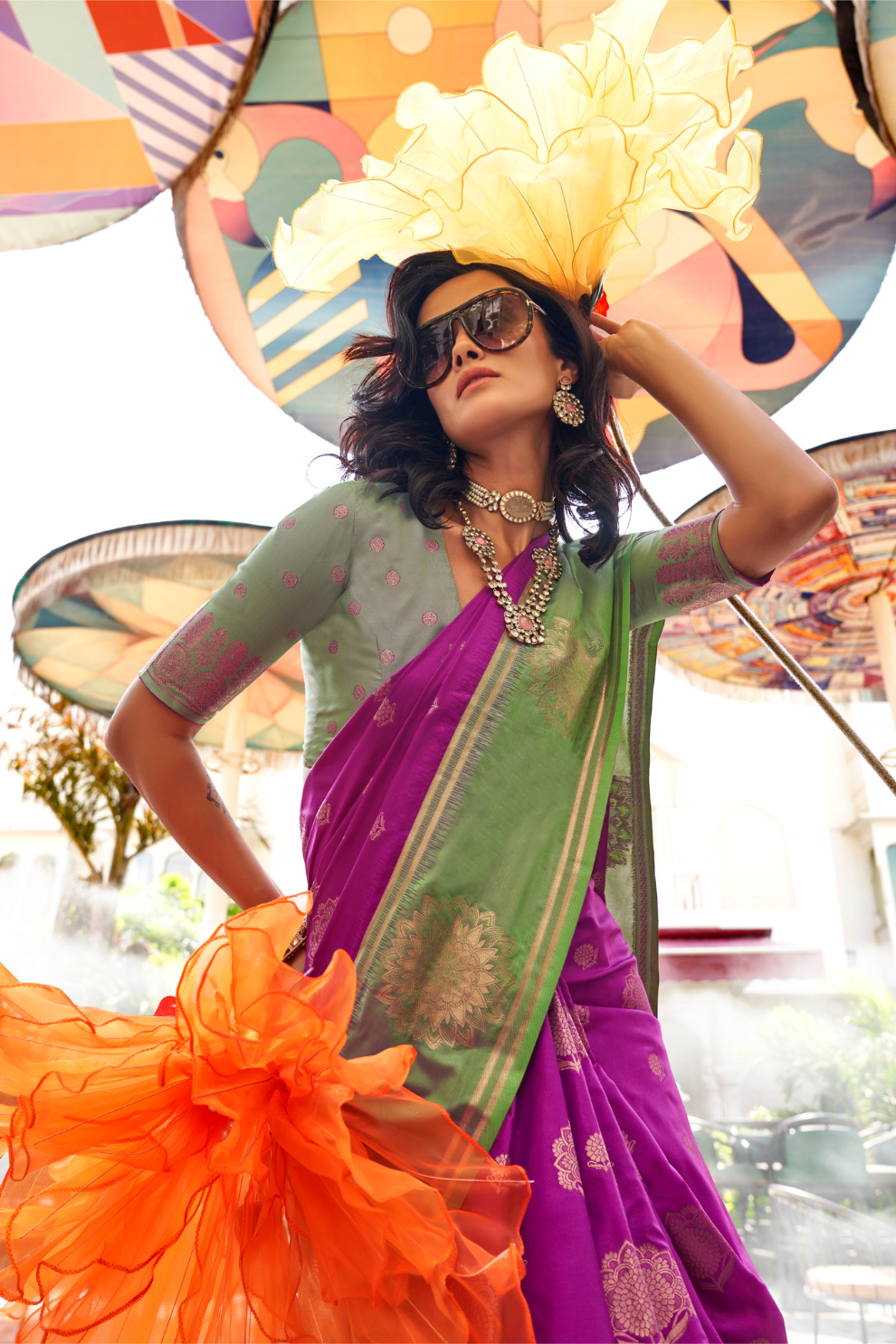 Pure Katan Banarasi Silk Blend Saree with Traditional Weaving