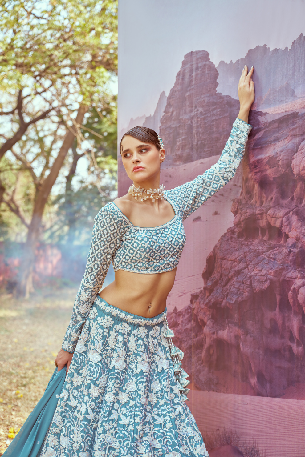 Embroidered Georgette Lehenga Set with Delicate Bead Work