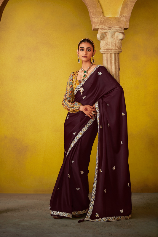 Tissue Silk Embroidered Saree with Sequins and Beads Work