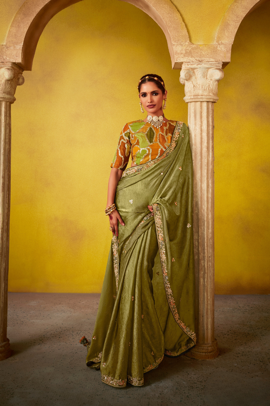 Tissue Silk Embroidered Saree with Sequins and Beads Work