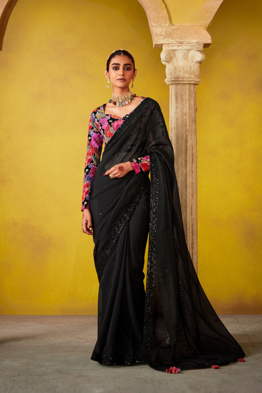 Tissue Silk Embroidered Saree with Sequins and Beads Work