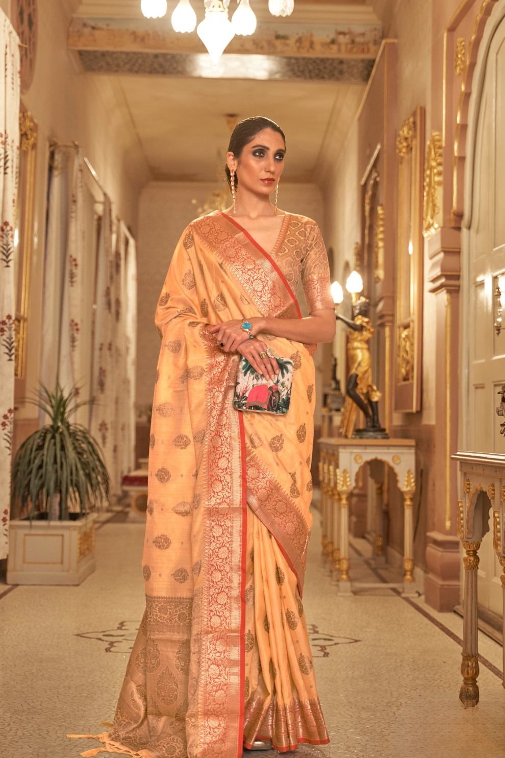Zari Butta Tussar Silk Saree with Handwoven Elegance