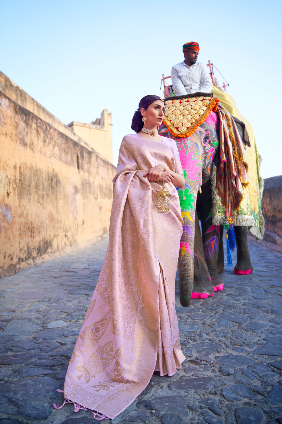 Two-Tone Kanjivaram Saree with Rich Zari Weaving