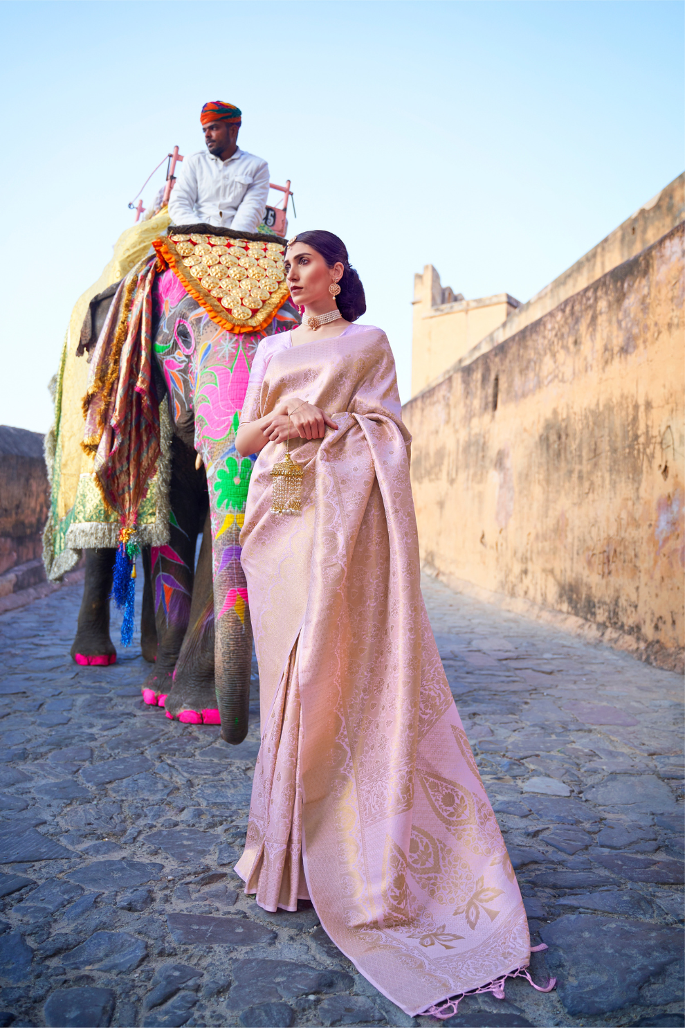 Two-Tone Kanjivaram Saree with Rich Zari Weaving