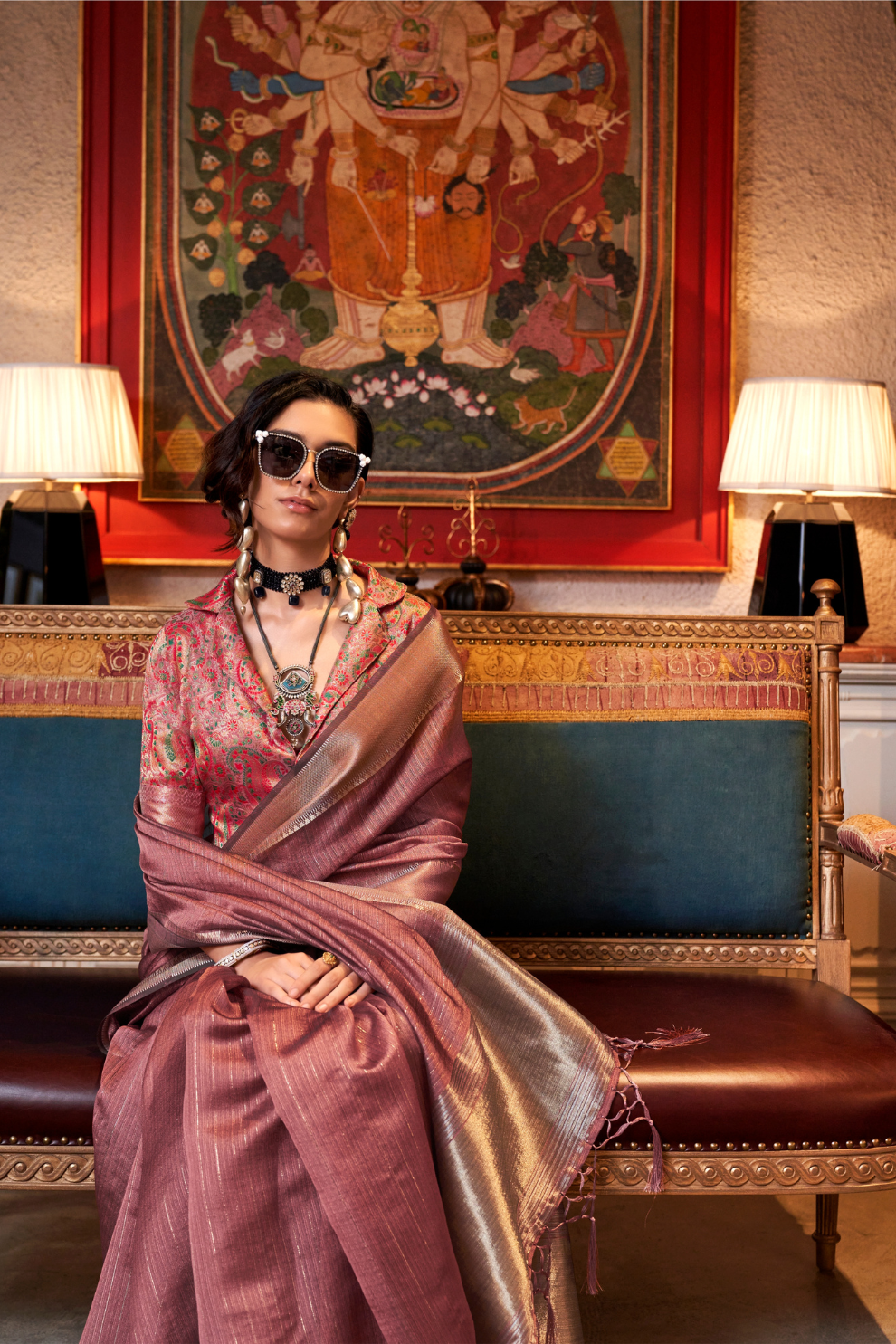 Handwoven Moss Chiffon Saree with Heavy Jacquard Blouse