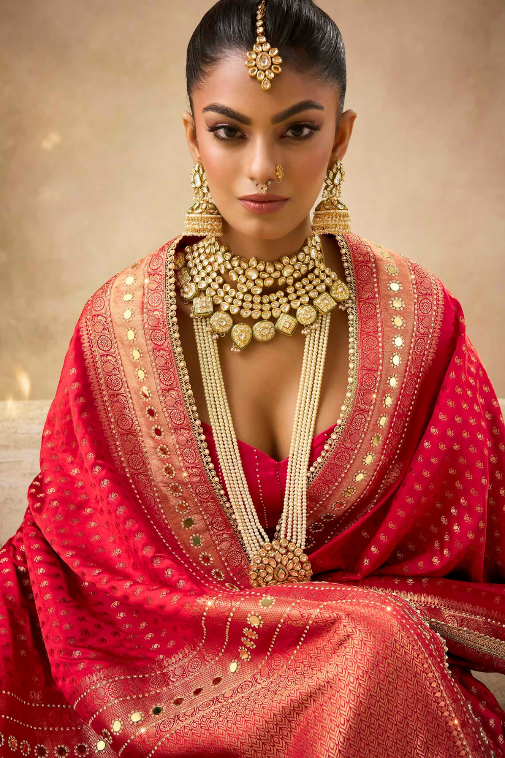 Designer Bridal Saree – Heavy Zardozi Border with Zircon & Kaanch Work