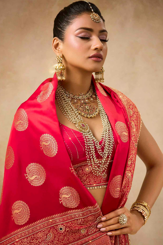 Designer Bridal Saree – Heavy Zardozi Border with Zircon & Kaanch WorK