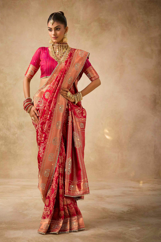 Designer Bridal Saree – Heavy Zardozi Border with Zircon & Kaanch WorK