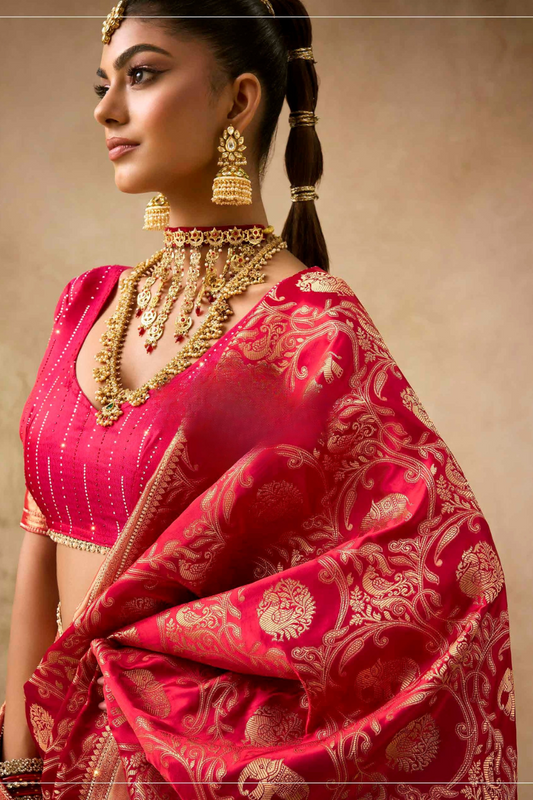 Designer Bridal Saree – Heavy Zardozi Border with Zircon & Kaanch WorK