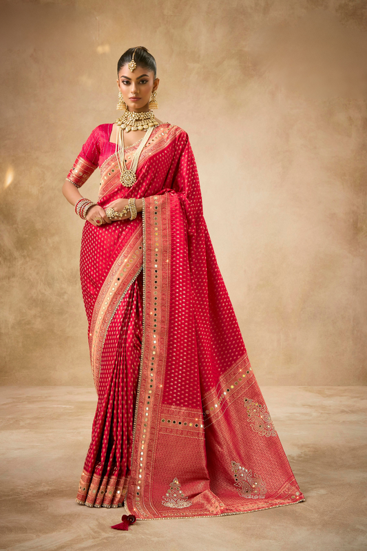 Designer Bridal Saree – Heavy Zardozi Border with Zircon & Kaanch Work