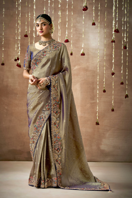 Tissue Dola Silk Embroidered Wedding Saree for Timeless Elegance