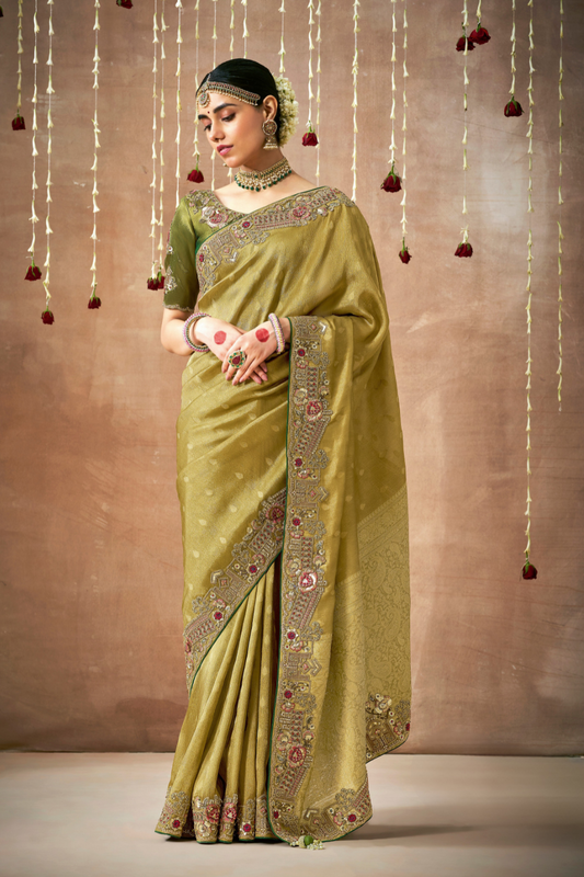 Tissue Dola Silk Embroidered Wedding Saree for Timeless Elegance