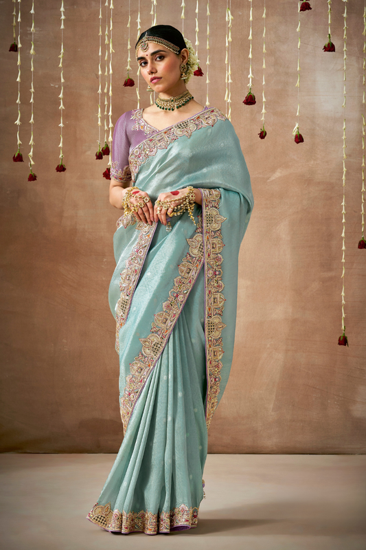 Tissue Dola Silk Embroidered Wedding Saree for Timeless Elegance