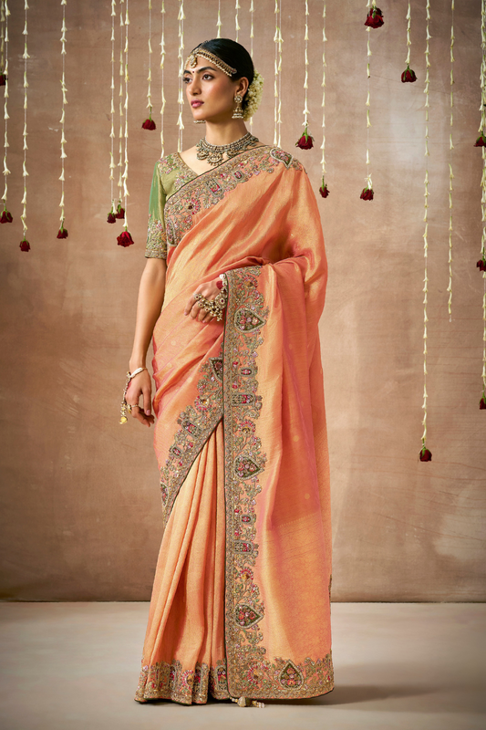 Tissue Dola Silk Embroidered Wedding Saree for Timeless Elegance