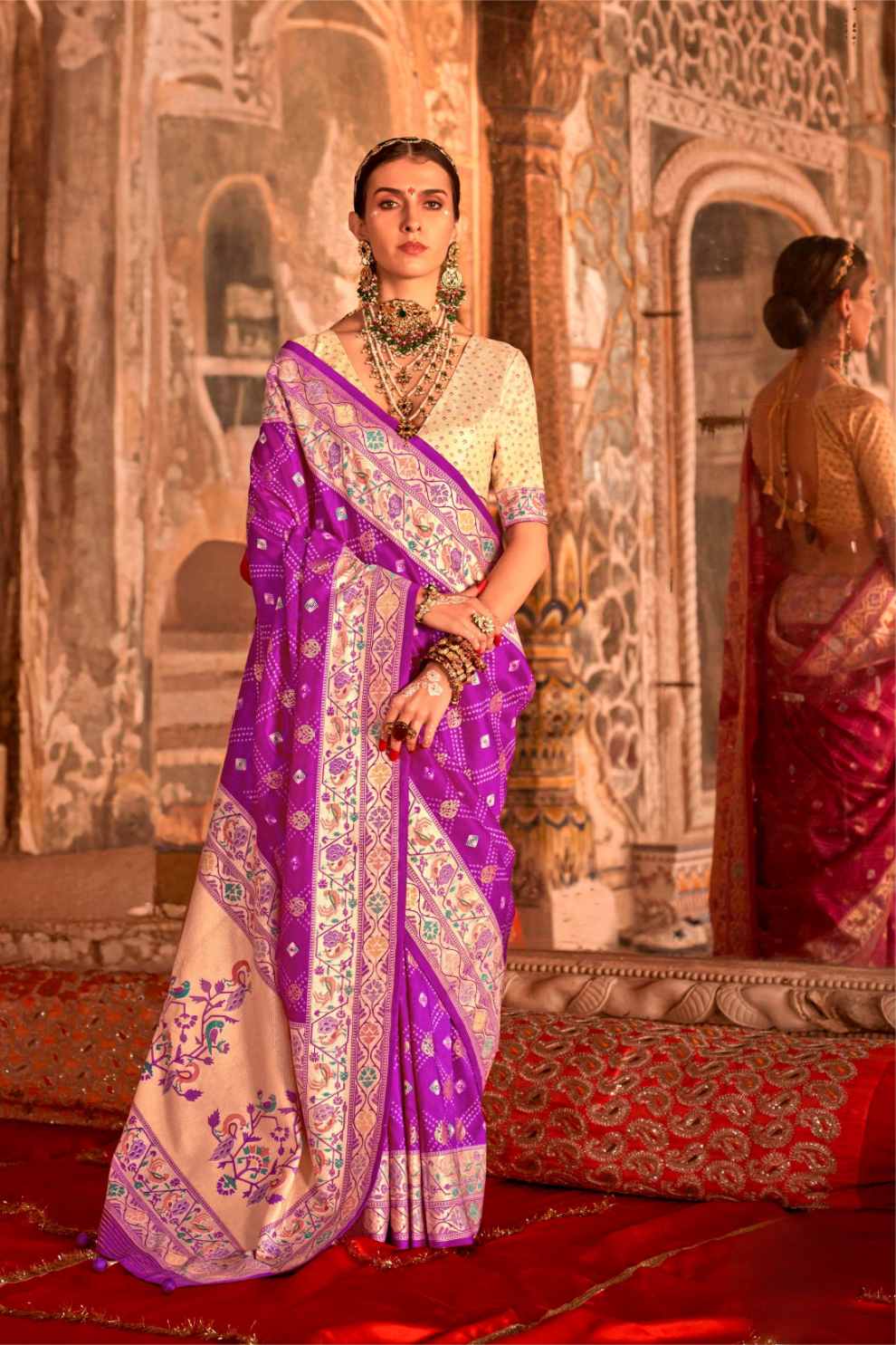 Soft Polyester Viscose Silk Saree with Print Bandhani & Paithani Design - LaVante Fashion