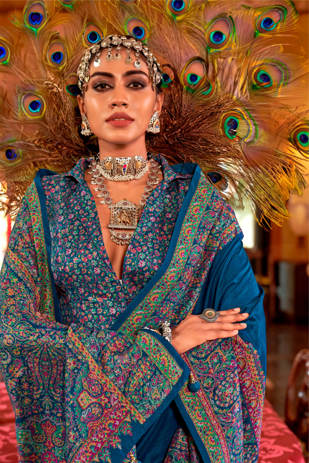 Pure Viscose Silk with Heavy Border Luxury Print and Glory Finish