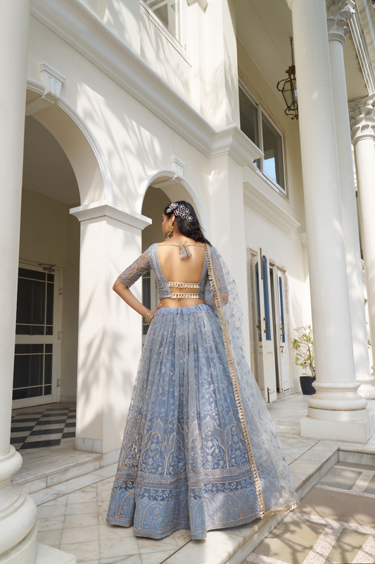 Graceful Thread and Sequin Embroidered Net Lehenga for Parties
