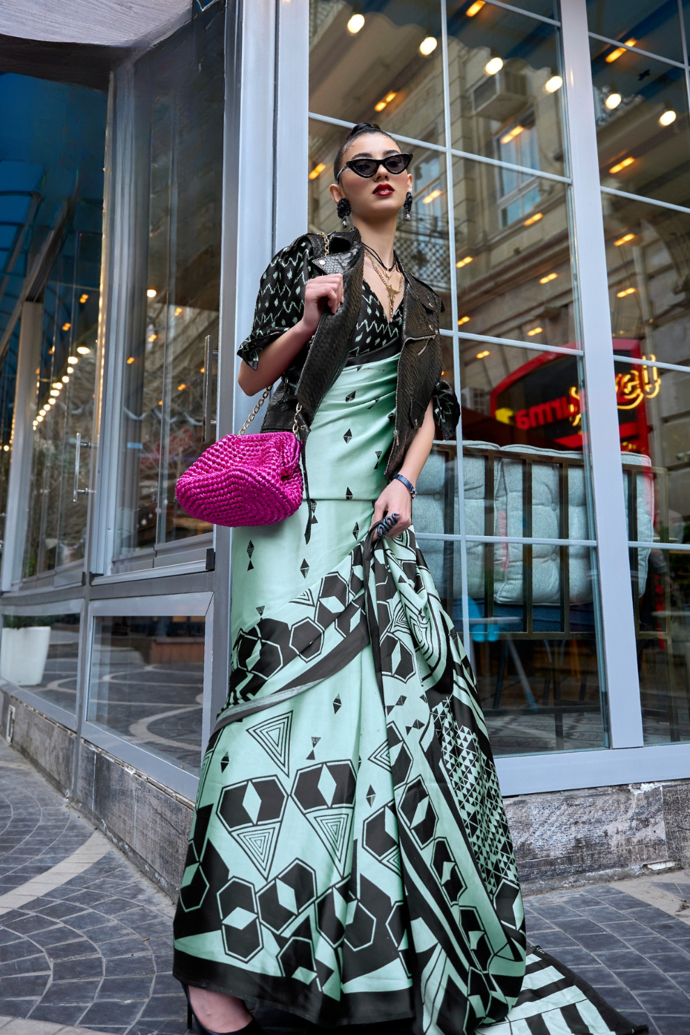 Japan Satin Printed Saree with Elegant Silken Drape Finish