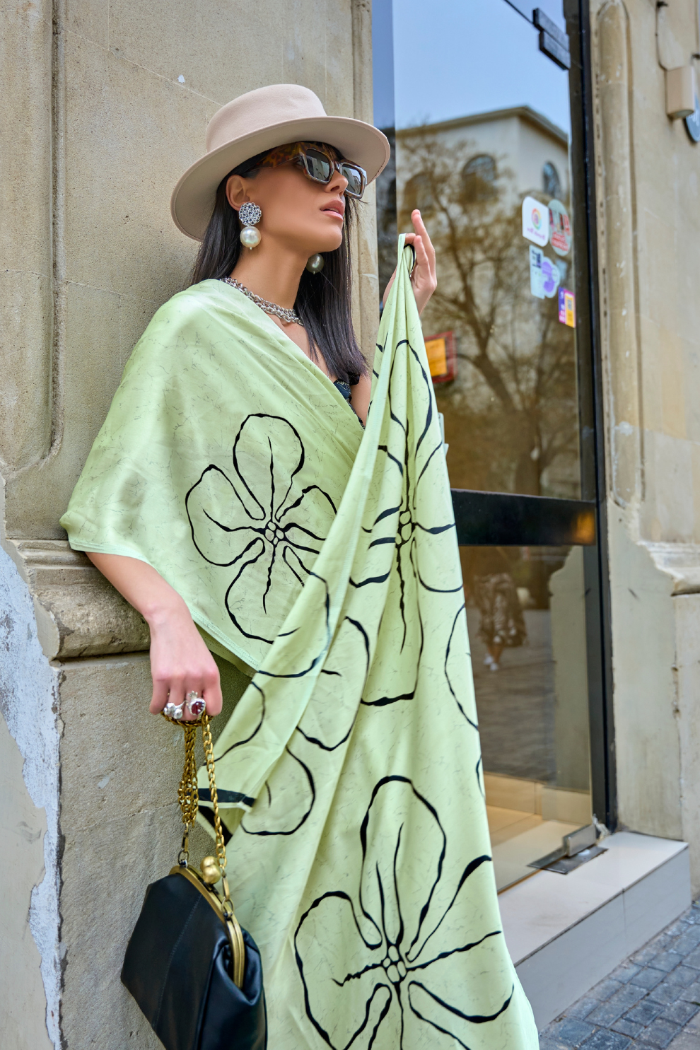 Japan Satin Printed Saree with Elegant Silken Drape Finish