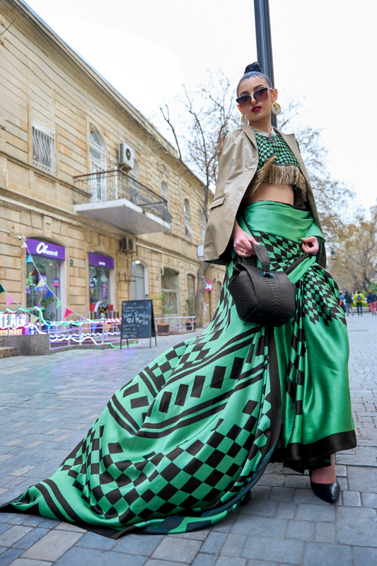 Japan Satin Printed Saree with Elegant Silken Drape Finish