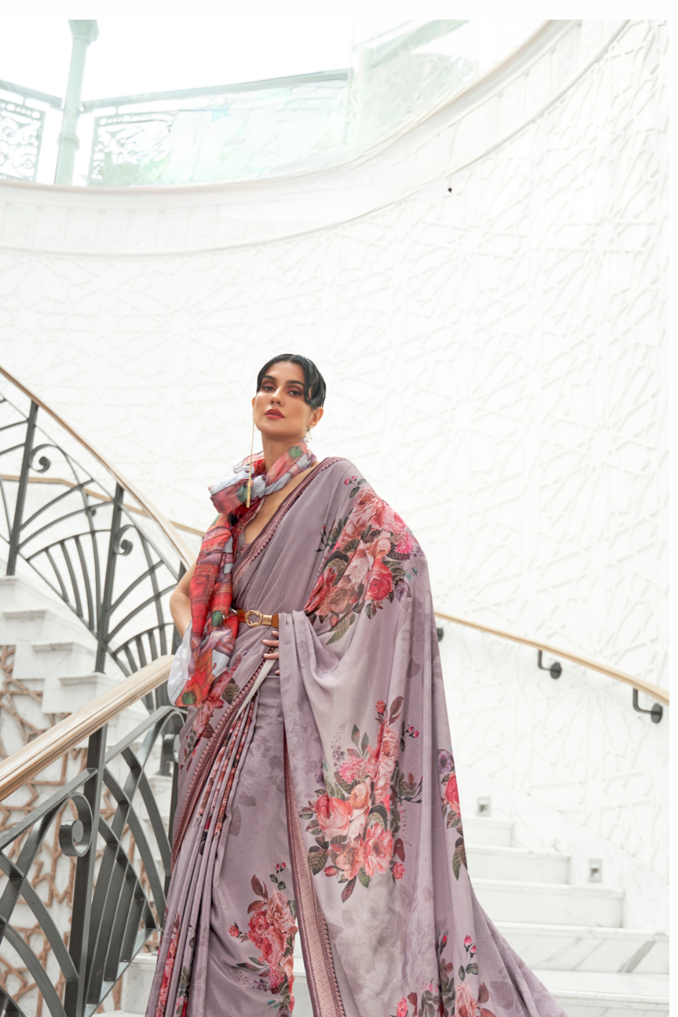 Digital Floral Printed Crepe Silk Saree with Graceful Drape