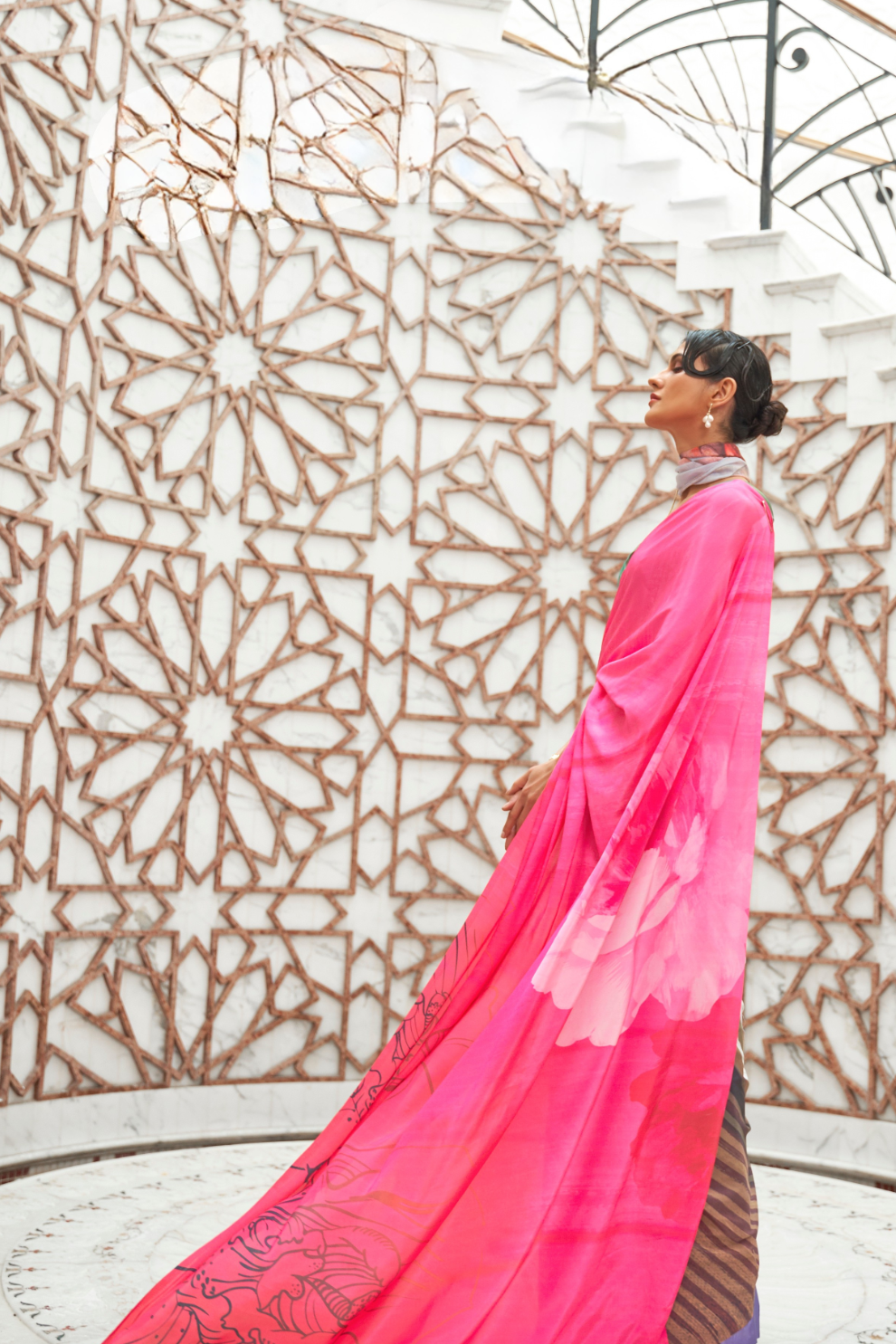 Digital Floral Printed Crepe Silk Saree with Graceful Drape