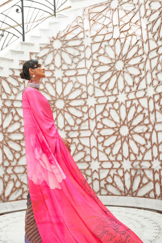 Digital Floral Printed Crepe Silk Saree with Graceful Drape