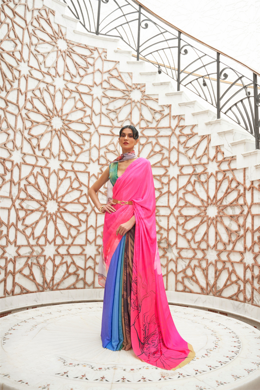 Digital Floral Printed Crepe Silk Saree with Graceful Drape