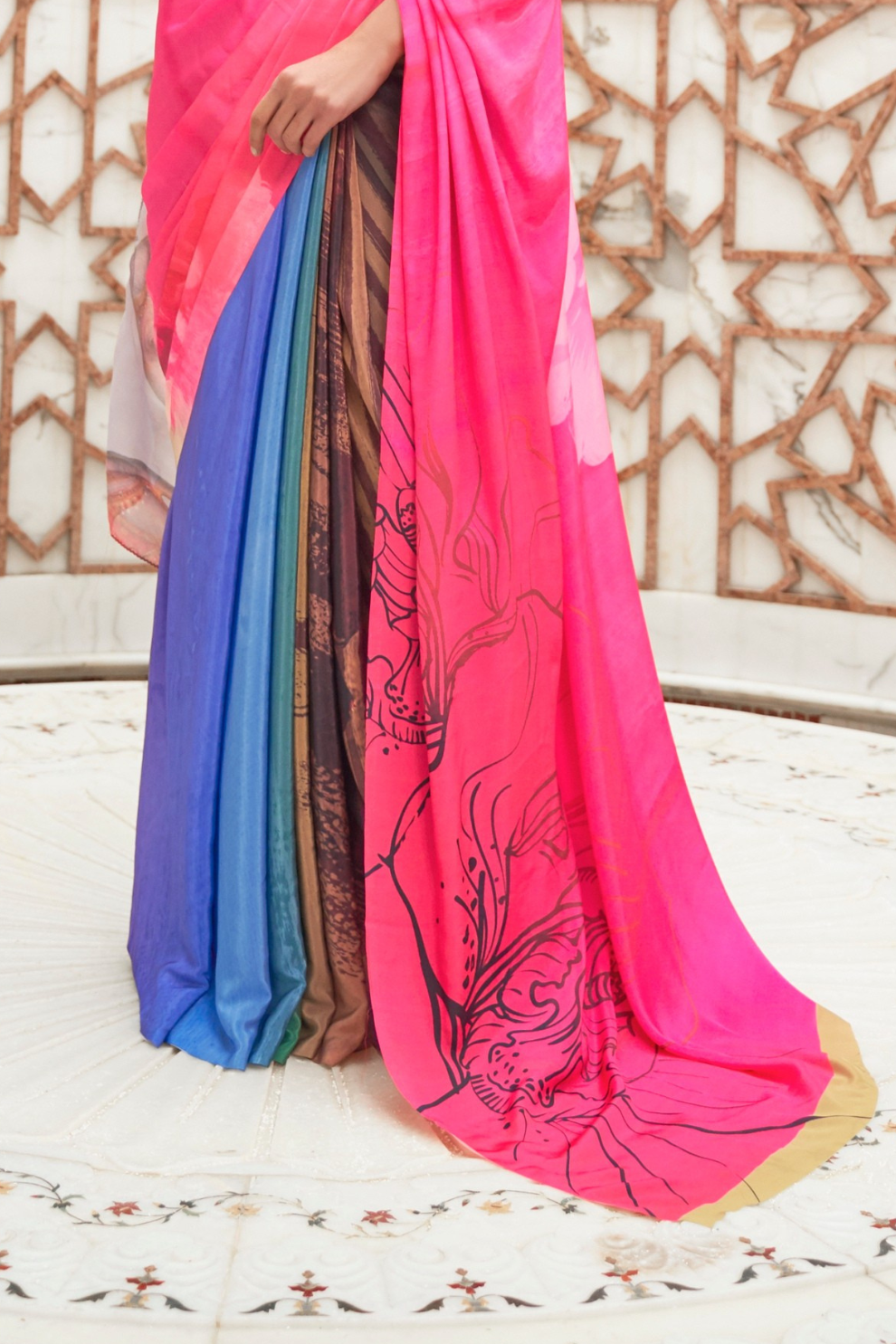 Digital Floral Printed Crepe Silk Saree with Graceful Drape