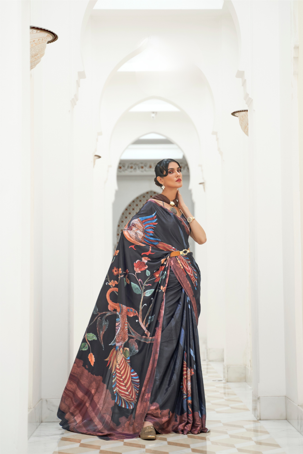 Digital Floral Printed Crepe Silk Saree with Graceful Drape