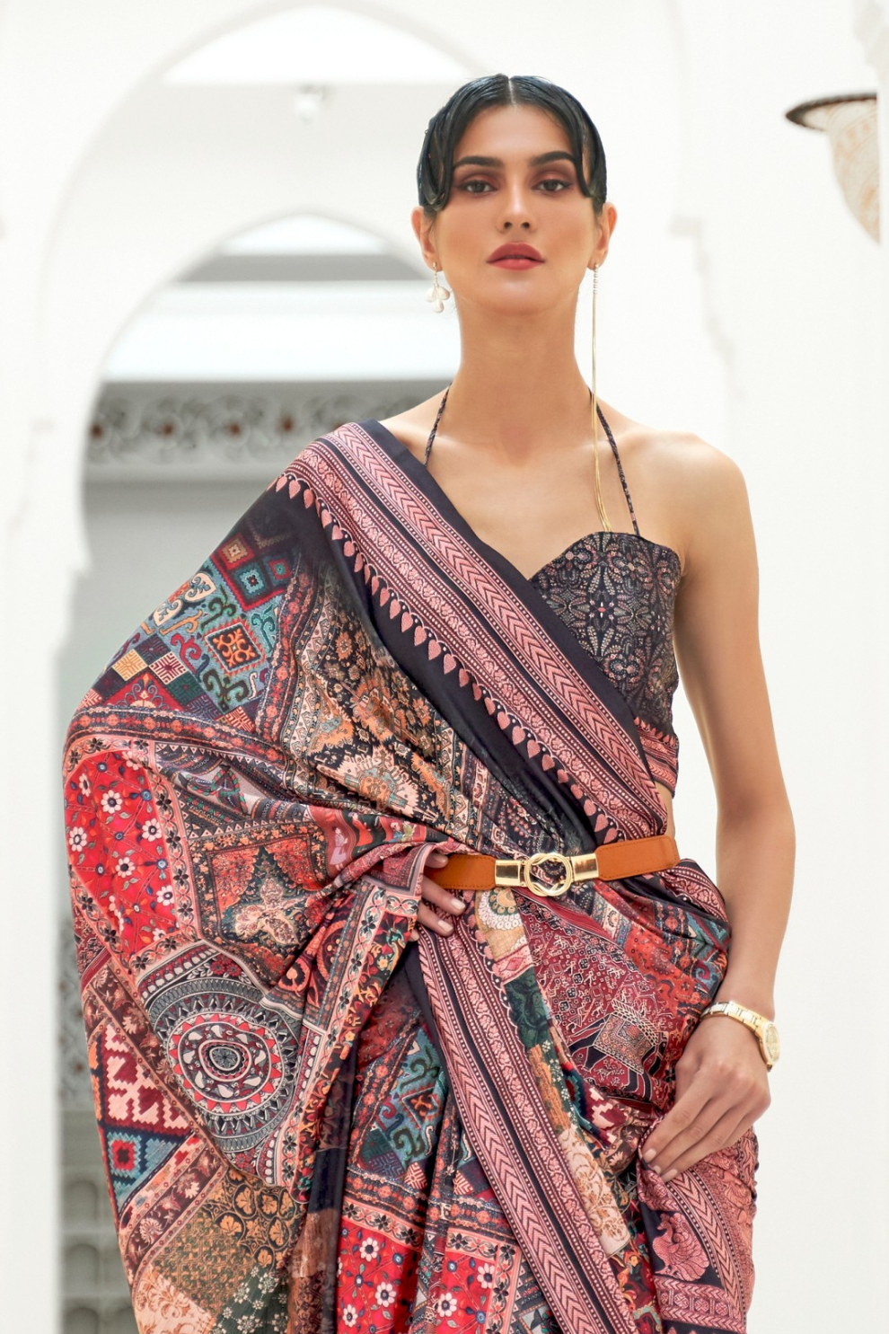 Digital Floral Printed Crepe Silk Saree with Graceful Drape