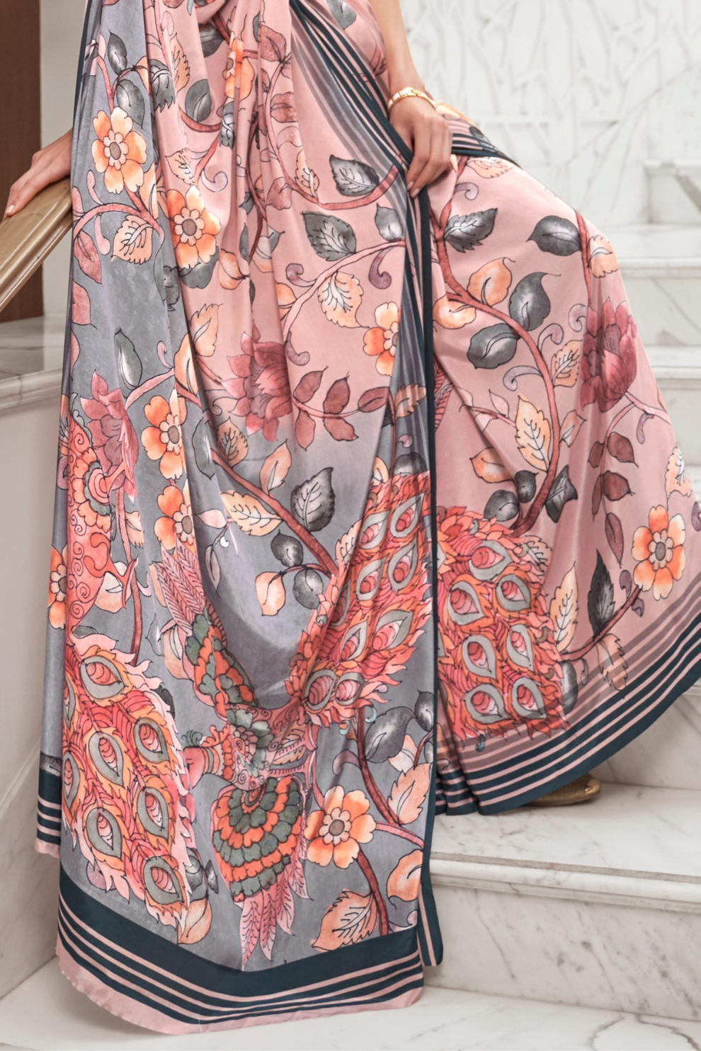 Digital Floral Printed Crepe Silk Saree with Graceful Drape