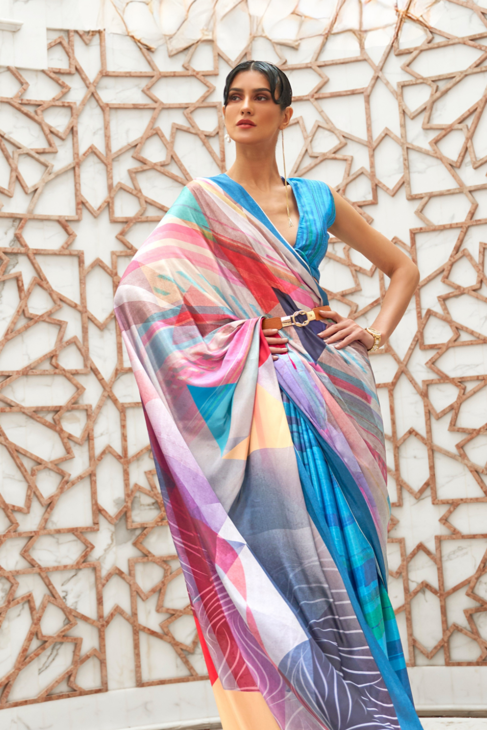 Digital Floral Printed Crepe Silk Saree with Graceful Drape