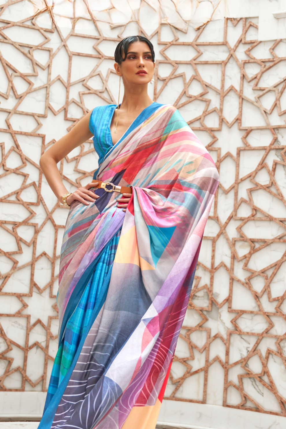 Digital Floral Printed Crepe Silk Saree with Graceful Drape