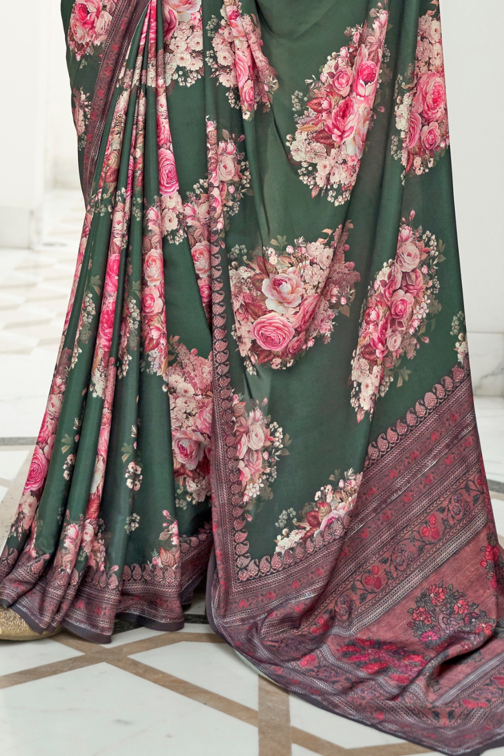 Digital Floral Printed Crepe Silk Saree with Graceful Drape