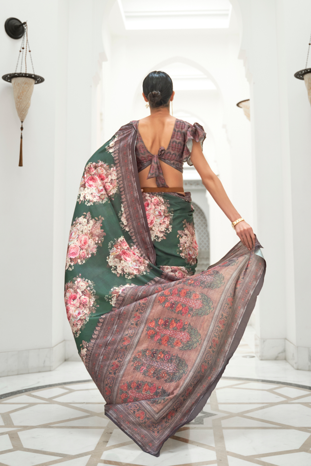 Digital Floral Printed Crepe Silk Saree with Graceful Drape