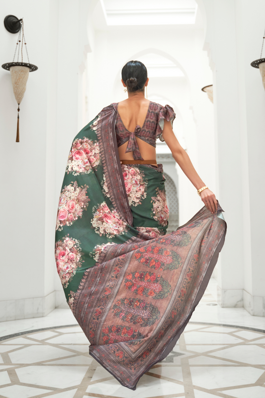 Digital Floral Printed Crepe Silk Saree with Graceful Drape