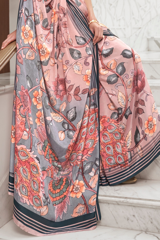 Digital Floral Printed Crepe Silk Saree with Graceful Drape