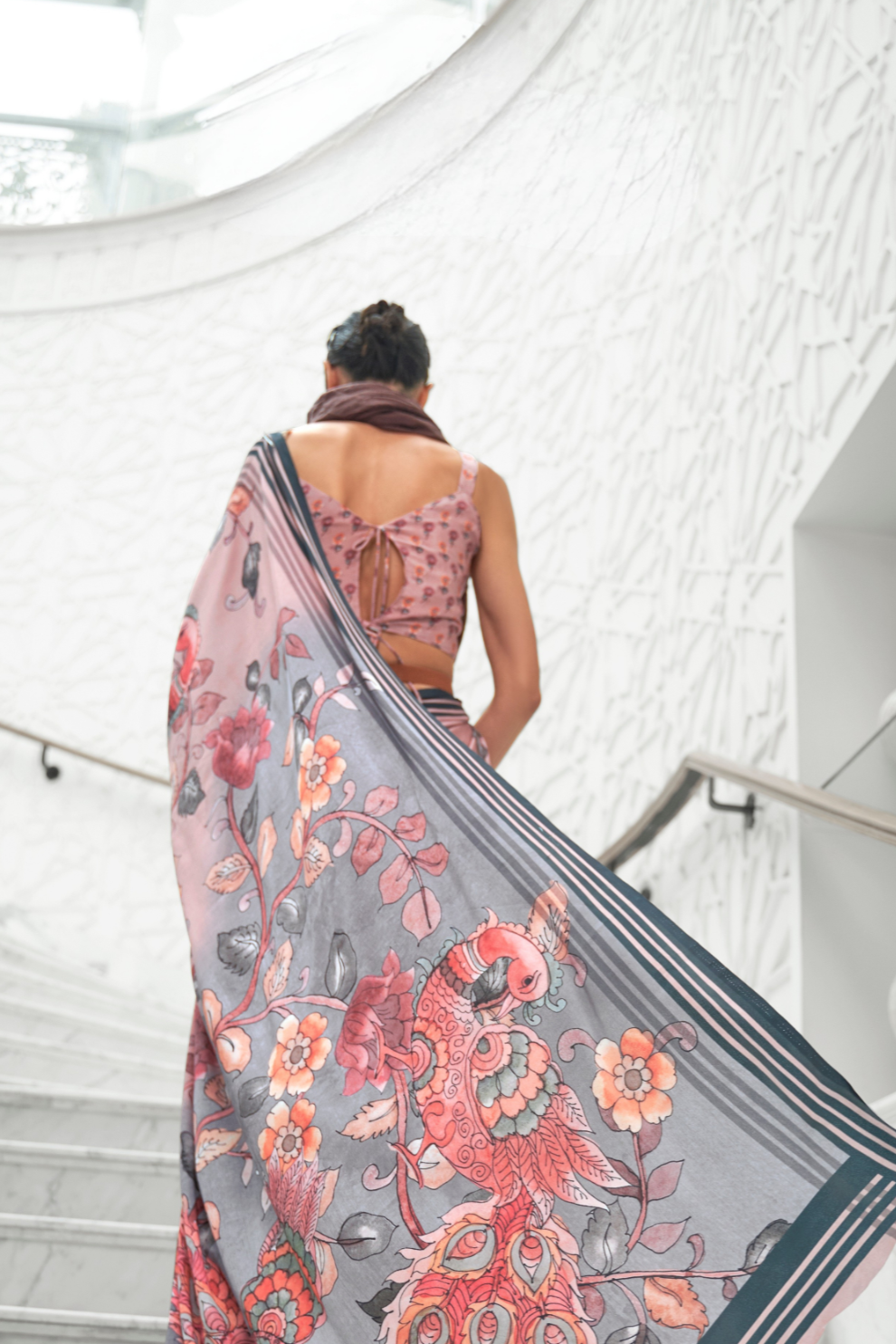 Digital Floral Printed Crepe Silk Saree with Graceful Drape