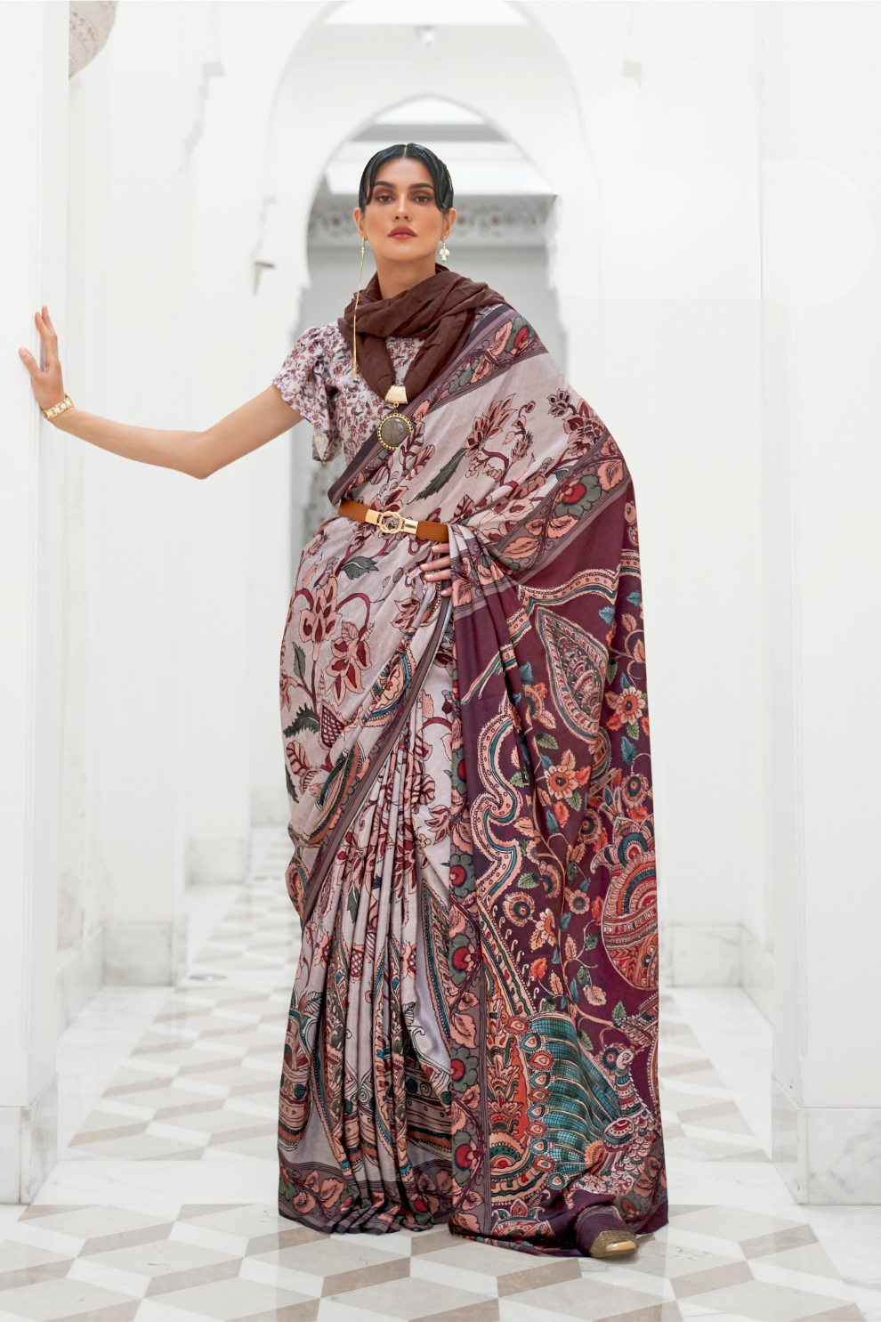 Digital Floral Printed Crepe Silk Saree with Graceful Drape