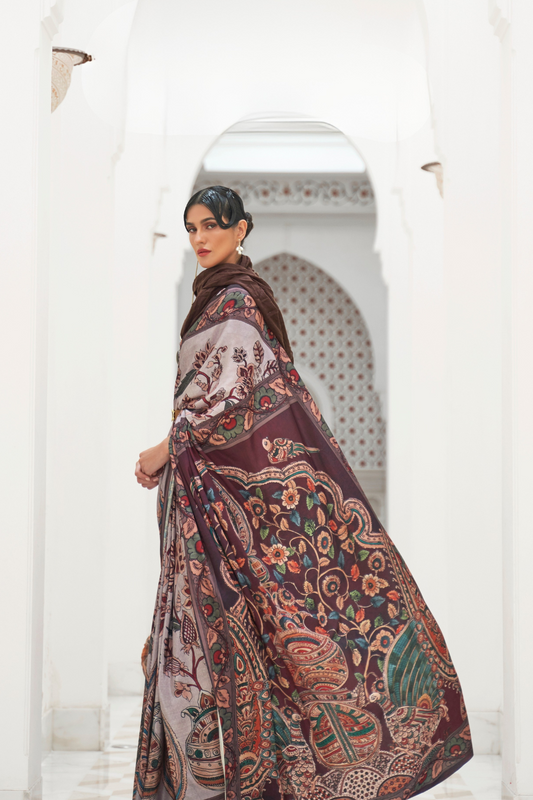 Digital Floral Printed Crepe Silk Saree with Graceful Drape