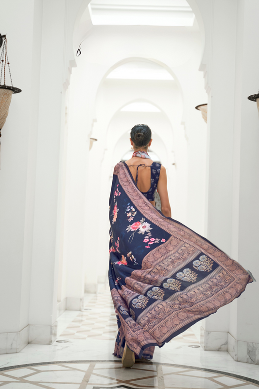 Digital Floral Printed Crepe Silk Saree with Graceful Drape