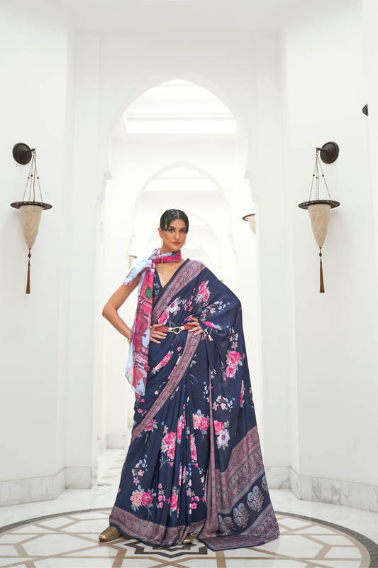 Digital Floral Printed Crepe Silk Saree with Graceful Drape