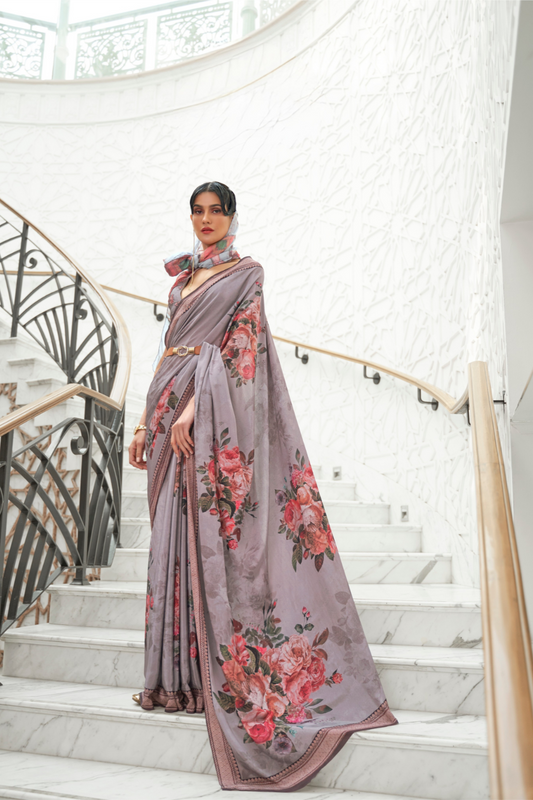 Digital Floral Printed Crepe Silk Saree with Graceful Drape