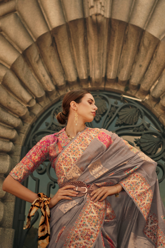 Kashmiri Modal Handloom Weaving Saree with Intricate Traditional Patterns