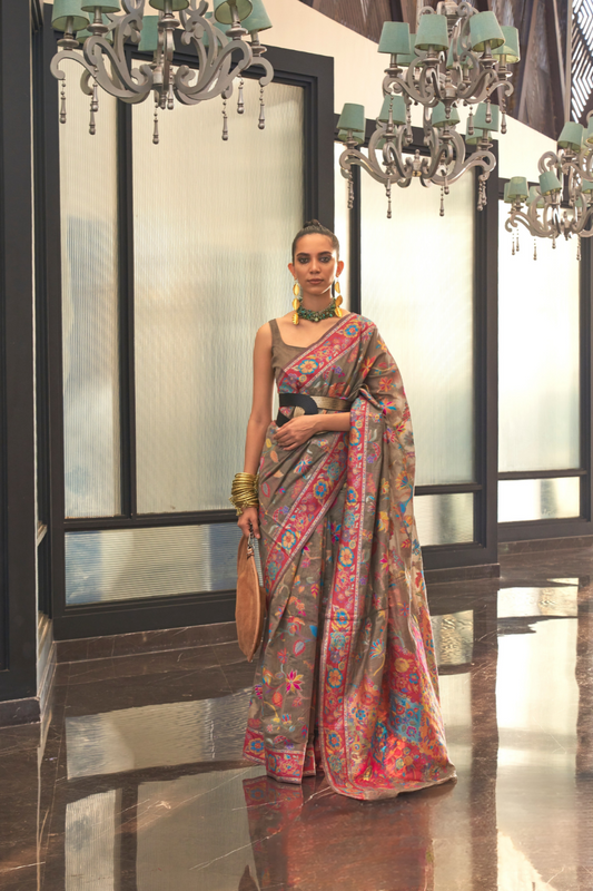 Kashmiri Modal Pashmina Silk Saree with Traditional Elegance