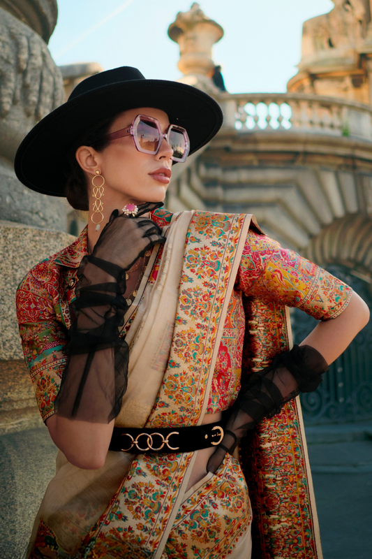 Kashmiri Modal Handloom Weaving Saree with Intricate Traditional Patterns