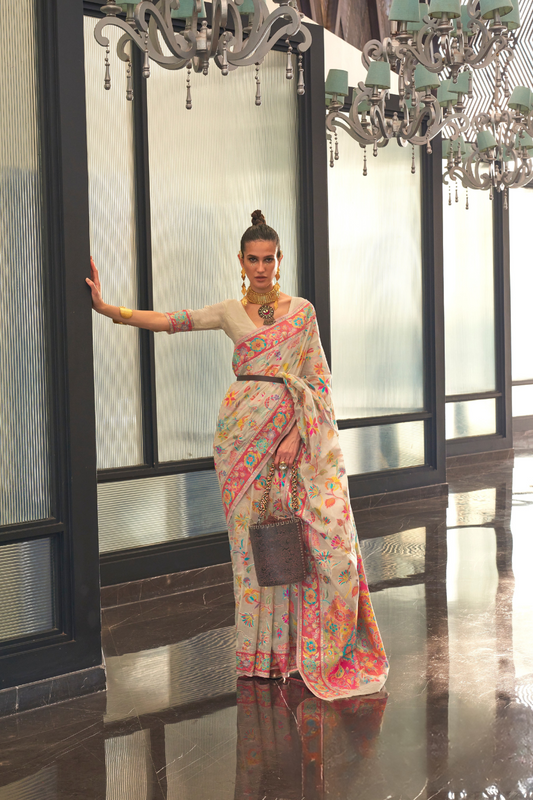 Kashmiri Modal Pashmina Silk Saree with Traditional Elegance